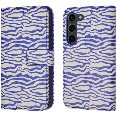 Afbeelding van Samsung Galaxy S23 Hoesje Kunstleder iMoshion Bookcase White Blue Stripes Telefoonhoesje