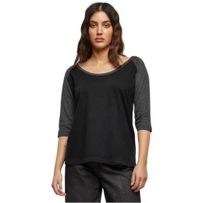 Afbeelding van Urban Classics Ladies 3/4 Contrast Raglan TEE Tshirt print, Dames, Maat: 5XL, Black/dark grey