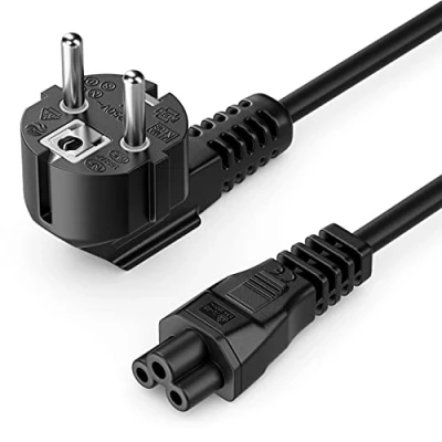 Afbeelding van deleyCON 2m Voedingskabel Stroomkabel Veiligheidsstekker Type F (CEE 7/4) met Hoek van 90 naar IEC C5 Bus 2,5 A Klaverbladkoppeling TV Monitor Beeldscherm Laptop Notebook Voedingsadapter Zwart