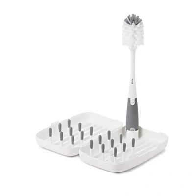 Afbeelding van OXO tot flessen droogrek baby &amp; borstel reis set Flessenborstel Flessenreiniger Afdruiprek Grey