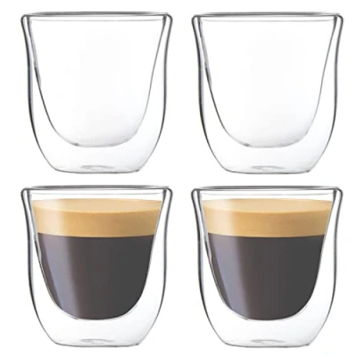Afbeelding van Youngever 4 Stuks 80ML Espressokopjes, Dubbelwandige Glazen Mokken, Koffie Bekers, Espresso Cups