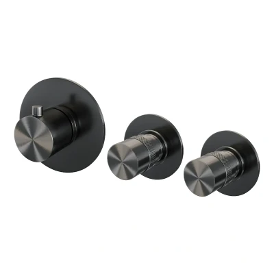 Afbeelding van Brauer gunmetal Edition inbouwthermostaat inbouwdeel 3 gladde knoppen geborsteld