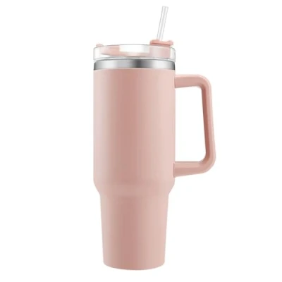 Afbeelding van Euleryoo 40oz reisbeker, vacuüm geïsoleerd roestvrij staal met rietje en deksel, geïsoleerde reismok om dranken koud warm te houden, roze