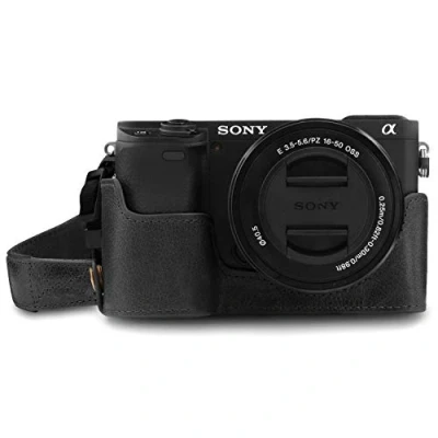 Afbeelding van MegaGear MG1641 Ever Ready cameratas van echt leer, compatibel met Sony Alpha A6400, zwart