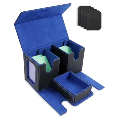 Afbeelding van Azyvum Commander Deck Box, kaartenspeelbox met kijkvenster, 2 afneembare MTG dekdozen, sterk magnetisch, kaartenbox kubusvak voor 200+ kaarten