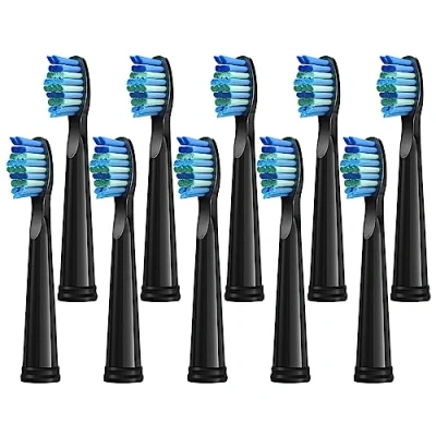 Afbeelding van Reserveborstels, 10 stuks, compatibel met Fairywill D7/D8/FW507/FW508/FW551/FW2011/FW917/FW959/FW515/seago SG E9 elektrische tandenborstel, zachte borstelharen, vervangende kop (zwart 10)