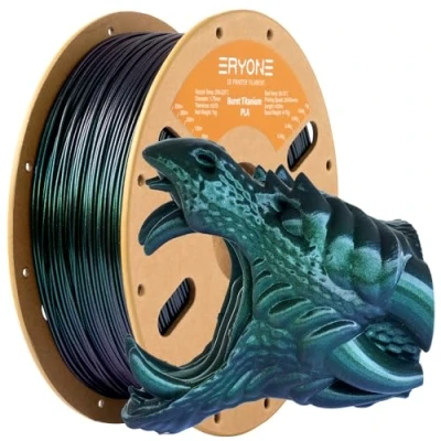 Afbeelding van ERYONE Color Changeable PLA Filament 1.75mm +/ 0.03mm for 3D Printer, Chameleon Changing Colors by Light, Multicolor Glitter Burnt Titanium 1kg(2.2lbs)/Spool, Green