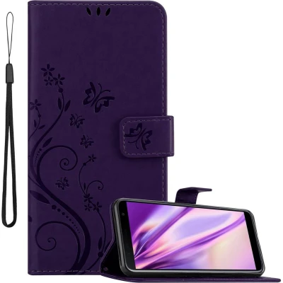 Afbeelding van Cadorabo Hoesje geschikt voor Samsung Galaxy J6 PLUS in BLOEMEN DONKER PAARS Beschermhoes bloemmotief met magnetische sluiting, standfunctie en kaartsleuven Book Case Cover Etui
