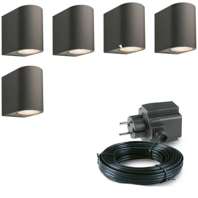 Afbeelding van 5x LED wand spot 78mm 4 Watt Zwart complete set