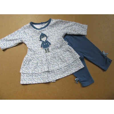 Afbeelding van wiplala kledingset , jurk ( kleedje) + legging wit blauw 80