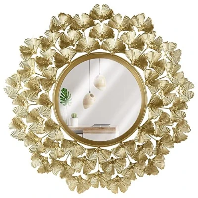 Afbeelding van Vilde Hangspiegel wandspiegel spiegel met metalen frame in goudkleur goud decoratief 52 cm