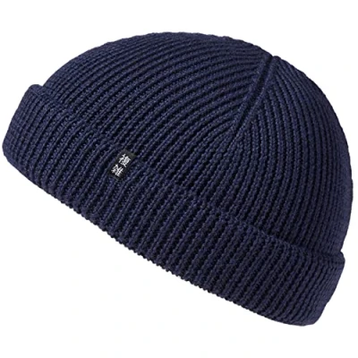 Afbeelding van Enter the Complex® Fisherman Beanie, 100% merinowol, trawler muts, troyer, ribgebreid, dames en heren, beige, One size