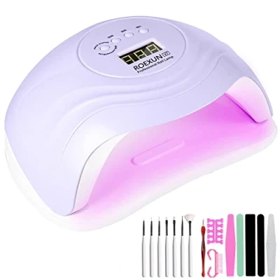 Afbeelding van ROEXUN UV ledlamp voor nagels, 168 W nageldroger gelnagellak, draagbare USB oplaadfunctie, autosensor, uithardingslamp met 4 timer instellingen, nagelgereedschap vingernagels en teennagels