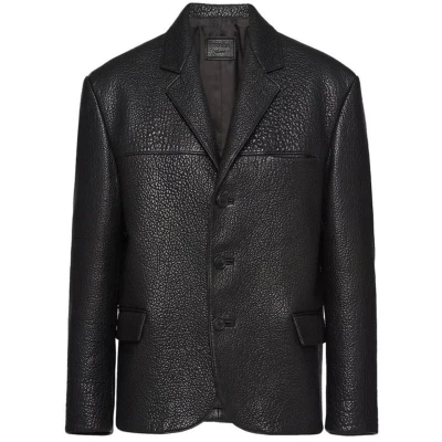 Afbeelding van Single Breasted Textured Leather Jacket with Button Closure and Side