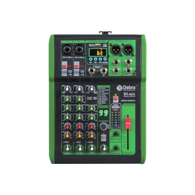 Afbeelding van D Debra 4 kanalen Professionele audiomixer met 99 DSP digitale effecten USB MP3 ingang 48V fantoomvoeding voor DJ Mixer Console Thuis Karaoke Recording Studio (DI 4UX)
