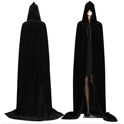 Afbeelding van CHSYOO zwarte hooded mantel lange cape met kap gewaad voor Halloween kostuum party heks duivel vampier cosplay fancy dress