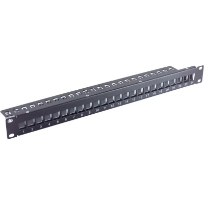 Afbeelding van 19 inch Patch Panel 1U voor 24 Keystone modules met kabelgeleiding compact / zwart