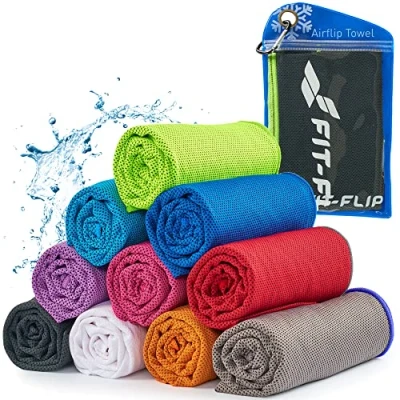 Afbeelding van Cooling towel voor sport &amp; fitness microvezel handdoek/koeldoek als verkoelende handdoek het lopen, trekking, reizen yoga Airflip Kleur: Zwart groene rand 100cm x 30cm