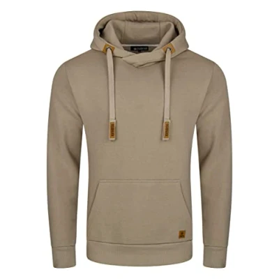 Afbeelding van riverso RIVNiklas Hoodie voor heren, regular fit, pullover met capuchon, cross over kraag, grijs, bruin, groen, rood, blauw, zwart, Beige, S, M, L, XL, XXL, 3XL, 4XL, 5XL, Cobblestone XL