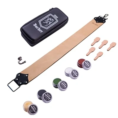 Afbeelding van BACHER Scheerriem met slijpverbindingen Premium rechte scheermesjesset brede lederen strep scheermeslijper, slijpmiddel en koffer (lang breed: 72 x 8 cm) Handmatige scheeraccessoires
