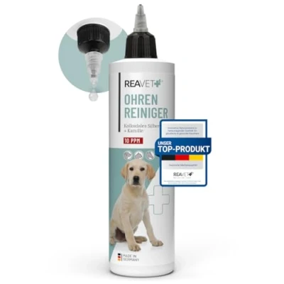 Afbeelding van ReaVET Oorreiniger met Kamille voor Honden, Katten &amp; Paarden Natuurlijke reiniging verzorging colloïdaal zilver Effectieve hulp tegen jeuk 250ml