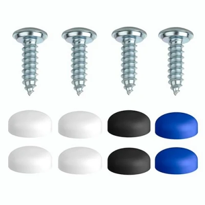 Afbeelding van Kentekenplaatschroeven set van 4 nummerplaatschroeven 4,8 x 16 mm met doppen [discreet veilig legaal] kentekenplaatbevestiging incl. afdekkappen bevestigingsschroeven