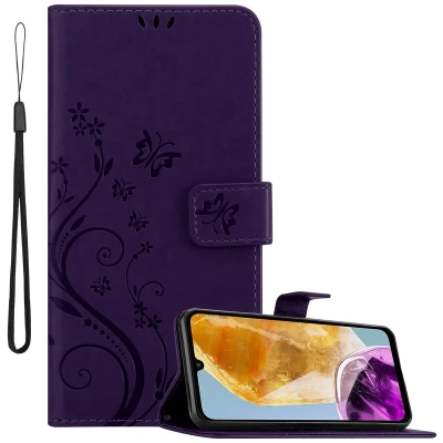 Afbeelding van Cadorabo Hoesje geschikt voor Samsung Galaxy M15 in BLOEMEN DONKER PAARS Beschermhoes bloemmotief met magnetische sluiting, standfunctie en kaartsleuven Book Case Cover Etui