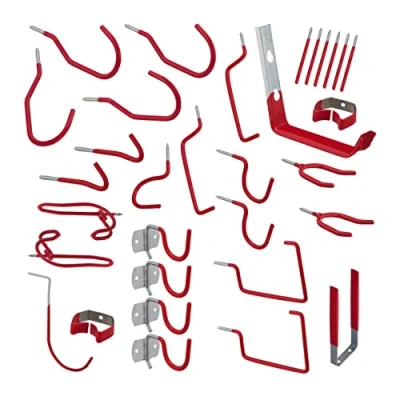 Afbeelding van Relaxdays wandhaken garage set van 32 ophanghaken muurhaken schuur gereedschapshaken