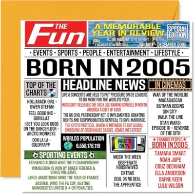 Afbeelding van 19e verjaardagskaarten voor mannen vrouwen geboren in 2005 krant Happy 19 verjaardagskaart zoon dochter neef vintage retro terug 2005, 145 mm x negentiende verjaardag wenskaarten