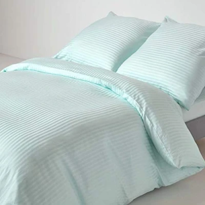Afbeelding van Homescapes Damast beddengoed 155 x 220 cm met satijnen strepen aqua, draaddichtheid 330