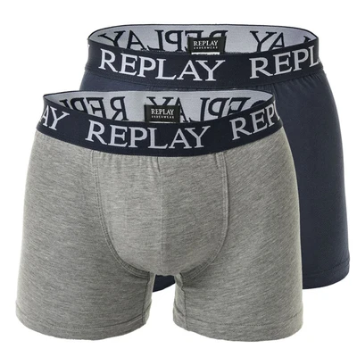 Afbeelding van Replay Boxer Style 01/C Basic CUFF LOGO 2PCS BOX Onderbroeken, Heren, Maat: Large, Grey melange/indigo