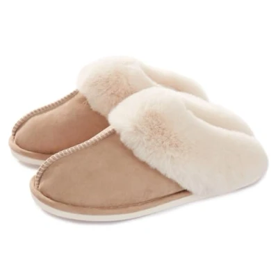 Afbeelding van Slippers Dames Sloffen Warm Winter Nepbont Zacht Plat Pluche Pantoffels Antislip Outdoor/Indoor met super kwaliteit,Lichtbruin 1805,36.5/38 EU