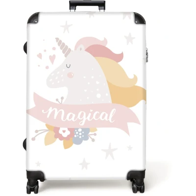 Afbeelding van NoBoringSuitcases.com® Koffer groot Reiskoffer lichtgewicht Roze Meisjes Eenhoorn Bloemen Rolkoffer met 4 wielen Grote trolley XL 98 liter bagage