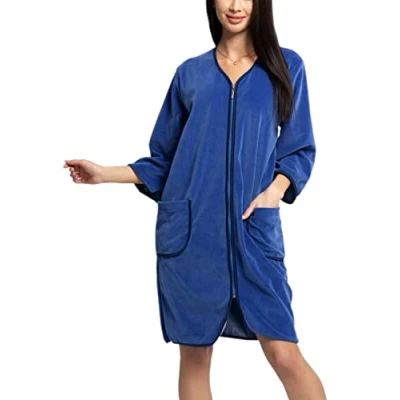 Afbeelding van Aquarti Dames Kamerjas met Rits en 3/4 Mouwen, Jeans, XL