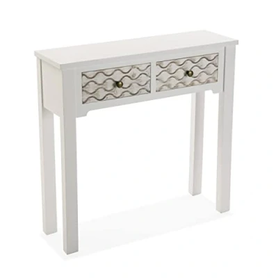 Afbeelding van Versa Safira Bijzettafel voor in de Hal Entree Haltafel, Console Tafel, met 2 lades, Afmetingen (H x B H) 79 25 80 cm, Hout, Kleur Wit en Bruin