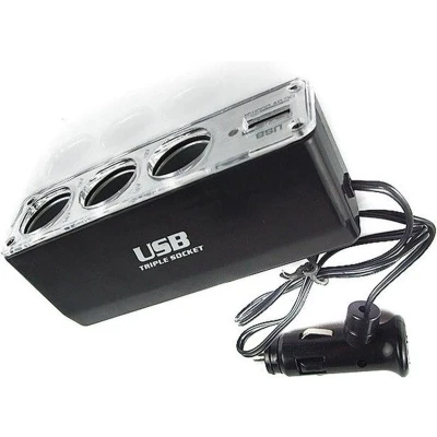 Afbeelding van 3 Dubbele Sigarettenaansteker Splitter Met Usb 12V/24V