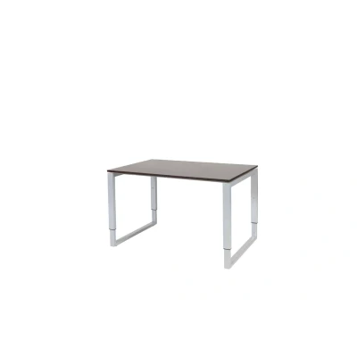 Afbeelding van Domino Plus bureau, hoogte instelbaar (62 85cm) met 120x80cm &#039;zwevend&#039; logan eiken 25mm blad en aluminium (RAL9006) O poot frame