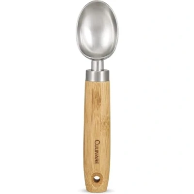 Afbeelding van Culinare Naturals C70003 Ijslepel, Duurzaam Bamboe/Roestvrij Staal, 20cm x 4,5cm, Professionele Ijsschep voor Ijs, Gelato, Geronnen Room, Sorbet, Aardappelpuree, 2 Jaar Garantie