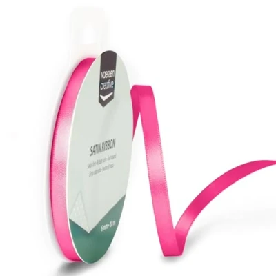 Afbeelding van Vaessen Creative Satijnen lint 6 mm x 10 m roze, lint, decoratief linten om te knutselen, stoffen voor bruiloft, doop en verjaardagscadeaus