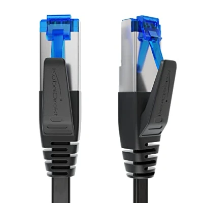 Afbeelding van KabelDirekt Platte CAT7 Ethernet kabel met breukvast ontwerp, internet/LAN 5 m (10Gbps maximale glasvezel snelheid, zeer flexibel &amp; geschikt voor permanente installatie, RJ45, zwart)