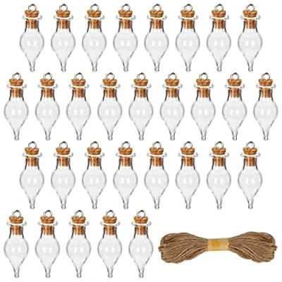 Afbeelding van Belle Vous 30 Pak Glazen Potion Flesjes 1,5 ml Miniatuur Potjes met Kurken Doppe &amp; Ophang Koord voor Huwelijk/Feestgeschenken, Wensflesjes Decoratieve DIY Kunsten Hobby