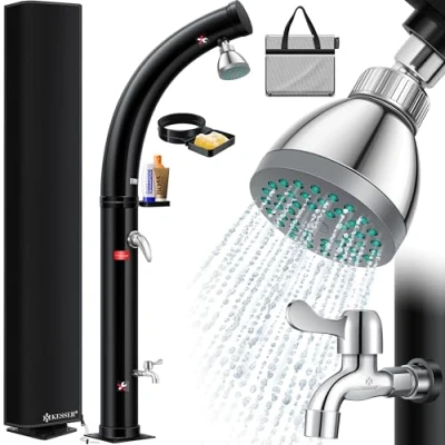 Afbeelding van KESSER® Buitendouche zonneenergie Tuindouche Solar 20 Liter Warm Water max. 60C Zonnedouche Camping Douche inclusief Beschermhoes Geïntegreerde metalen douchebak en tuinslang aansluiting, Zwart