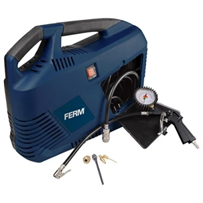 Afbeelding van FERM CRM1049 Draagbare compressor 1100W 8 bar 180l/min Olie vrij 3 meter rubber luchtslang Met Universele snelkoppeling 5 stroomkabel Bandenvuller Blaastuit Balnaald Ventiel adapter Tapse