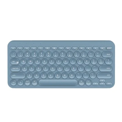 Afbeelding van Aptiq draadloos compact Bluetooth toetsenbord blauw QWERTY comfortabel ergonomisch verbindt meerdere apparaten oplaadbaar