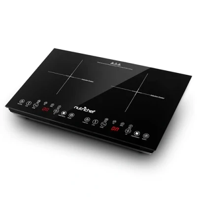 Afbeelding van dubbele elektrische inductiekookplaat 120V draagbare digitale keramische aanrecht brander met veiligheidsslot voor kinderen Werkt roestvrijstalen pan NutriChef PKSTIND48EU
