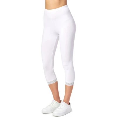 Afbeelding van Merry Style MS MS10 224 LE Dames Capri Leggings met Kant Sport Vrijetijdsbroek 3/4 Lengte Katoen Wit XS