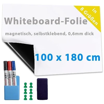 Afbeelding van Dynamic Wave Magnetische plakfolie en whiteboard, wandfolie 100 x 180 cm, veelzijdig magnetisch schrijfbord in wit, whiteboardfolie