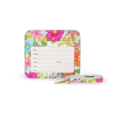 Afbeelding van Legami ID kaarthouder met karabijnsluiting, veiligheidsclip, 1 transparant venster, kaartvakken van PU leer, afmeting 10,4 x 9 cm, motief: bloemen