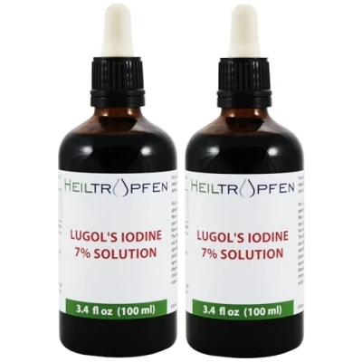 Afbeelding van 2x 100 ml Lugols jodiumoplossing 7% Ingrediënten van farmaceutische kwaliteit 21% vloeibare formulering 7 procent elementair jodium en 14% kaliumjodide Dubbel pakje oplossing Heiltropfen®