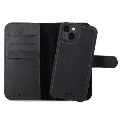 Afbeelding van Apple iPhone 15 MagSafe Hoesje Kunstleder Holdit Bookcase/2 in 1 Case Zwart Telefoonhoesje
